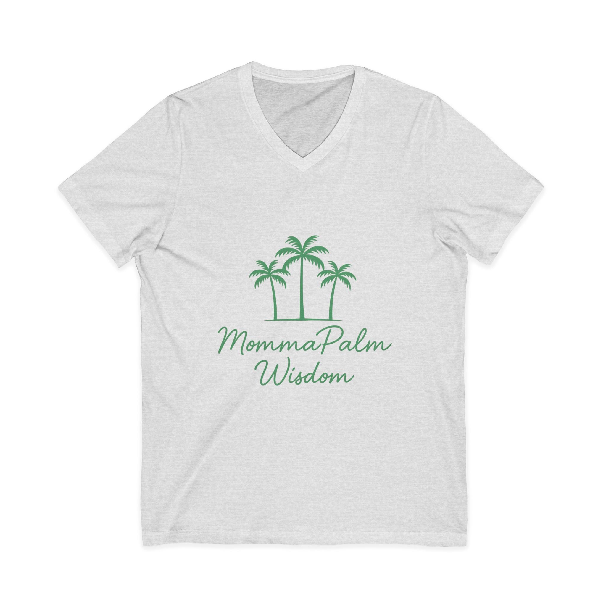 Palm Momma V‑Neck Tee — 'Momma Palm Wisdom' Tropical Cotton Shirt