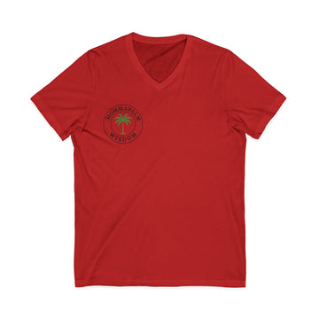 Palm Tree V-Neck Tee — "Nomad Palm Wisdom" Minimal Tropical Graphic Shirt