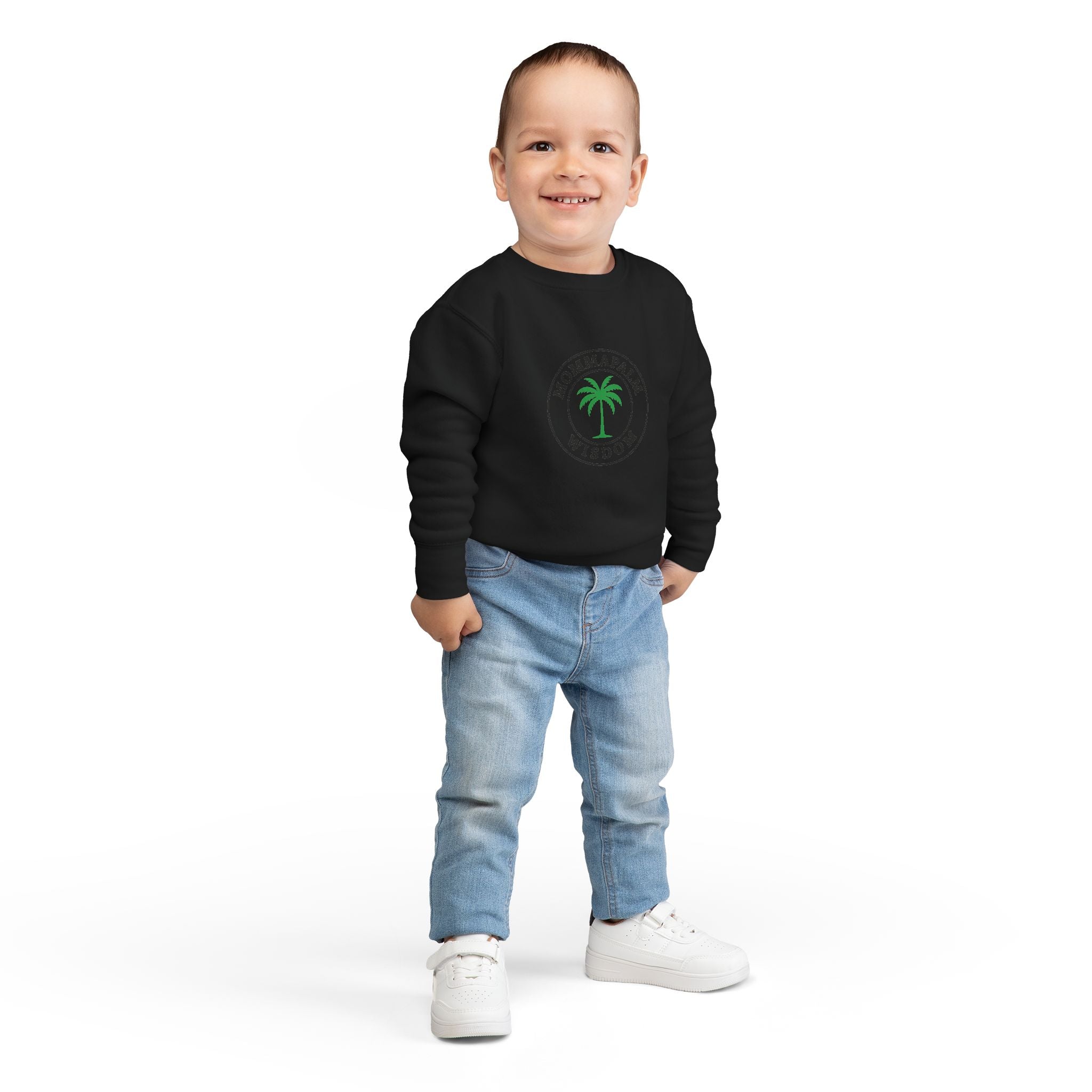 Toddler Sweatshirt — "Momma Palm Wisdom" Palm Tree Graphic Cozy Crewneck