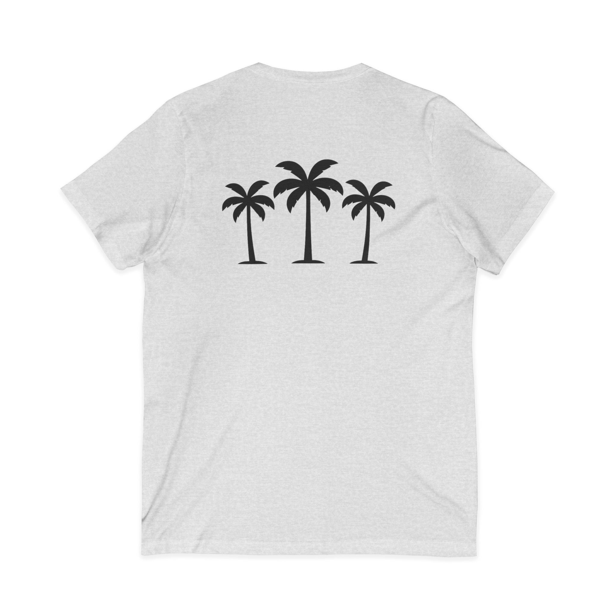 Palm Tree V-Neck Tee — "Nomad Palm Wisdom" Minimal Tropical Graphic Shirt