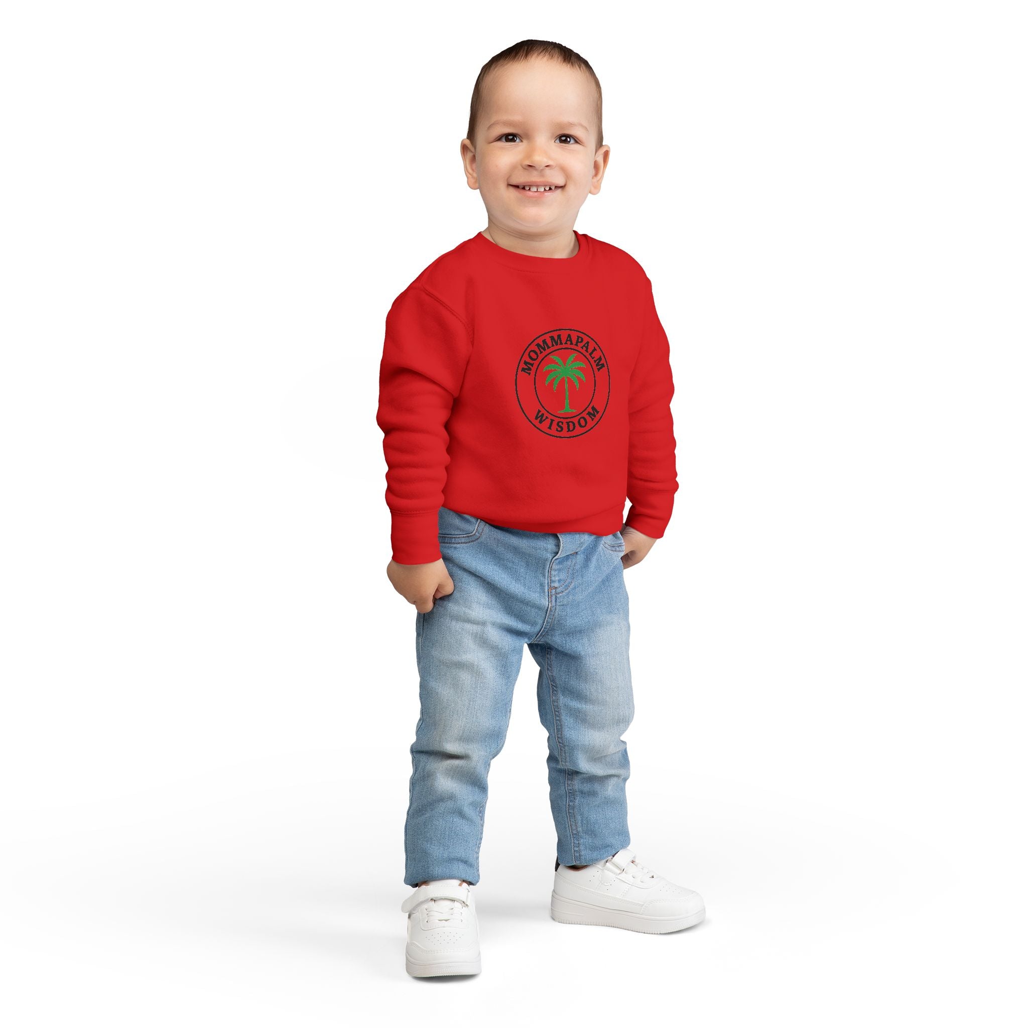 Toddler Sweatshirt — "Momma Palm Wisdom" Palm Tree Graphic Cozy Crewneck
