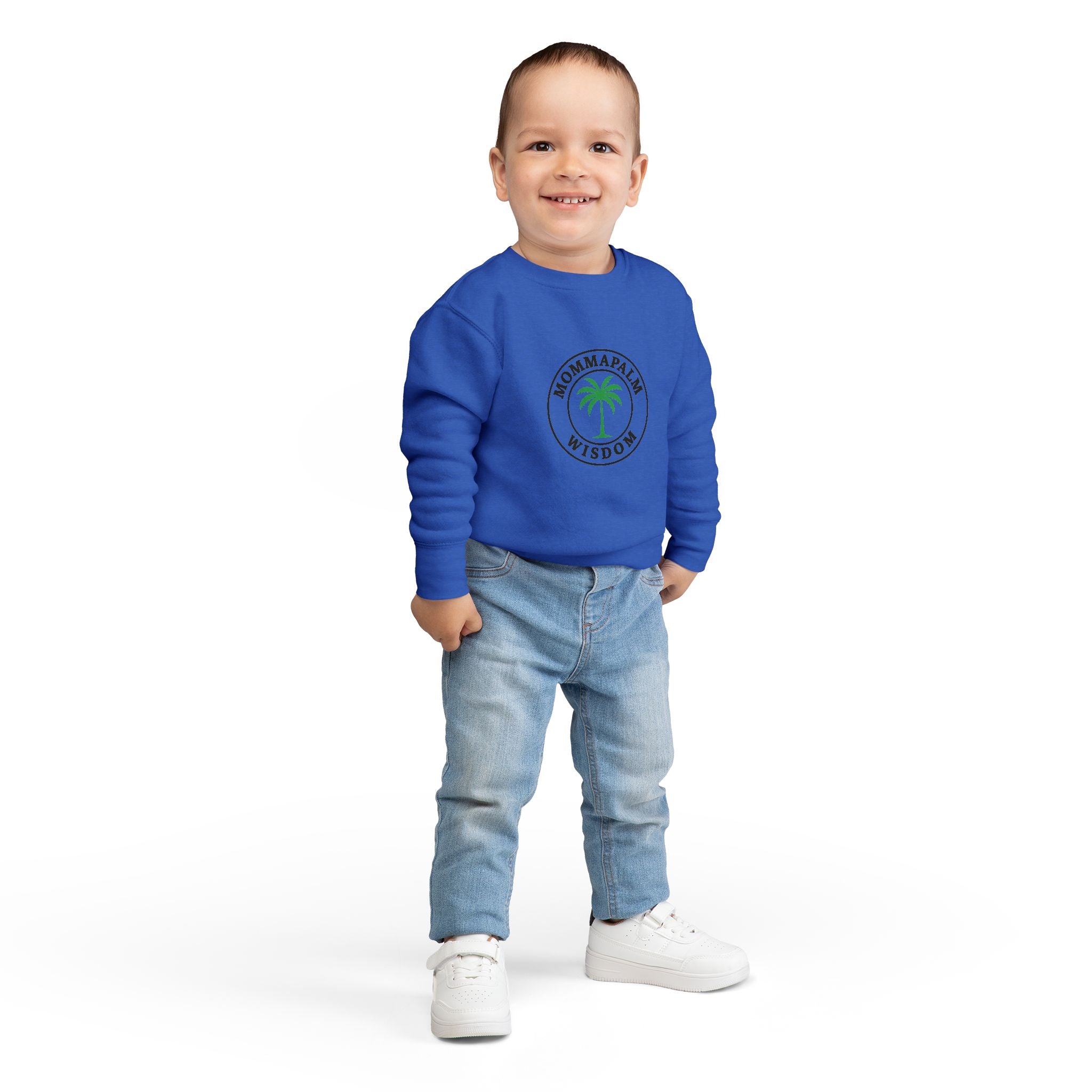 Toddler Sweatshirt — "Momma Palm Wisdom" Palm Tree Graphic Cozy Crewneck