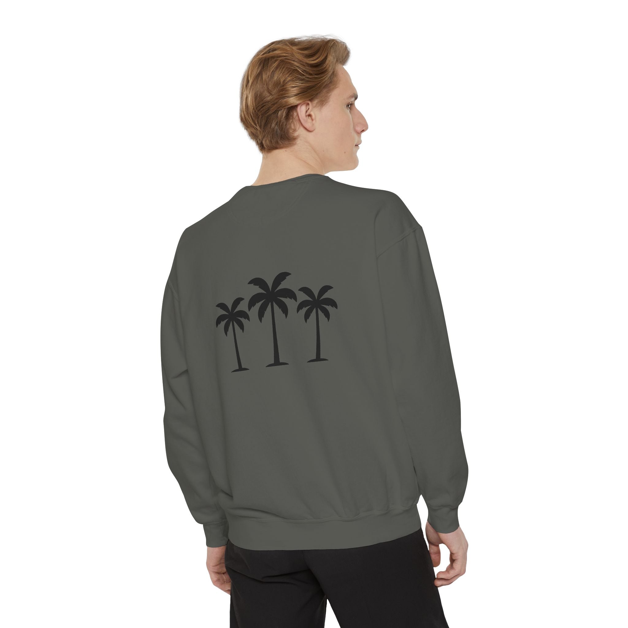 Palm Trio Sweatshirt — Tropical Palm Trees Graphic Crewneck
