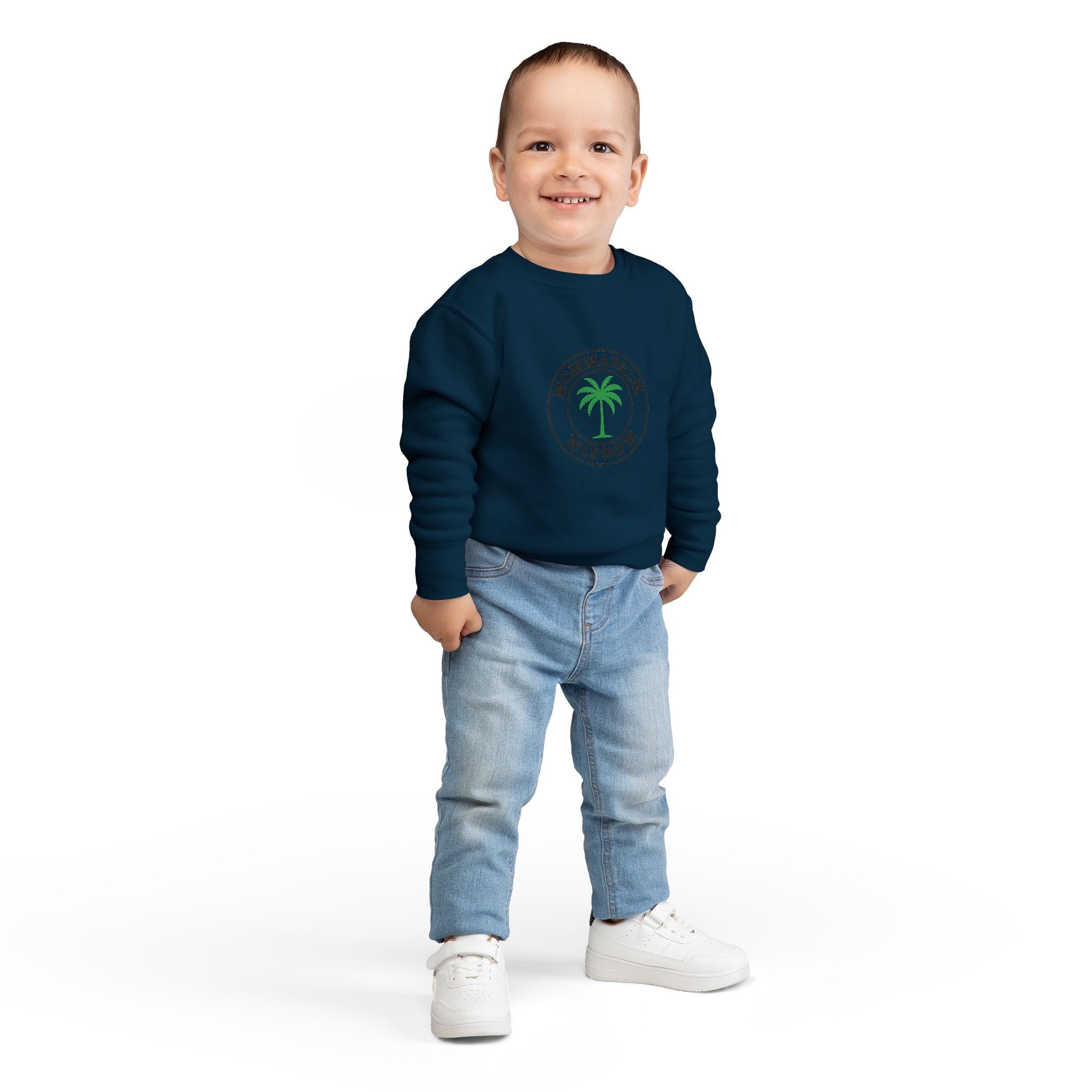 Toddler Sweatshirt — "Momma Palm Wisdom" Palm Tree Graphic Cozy Crewneck