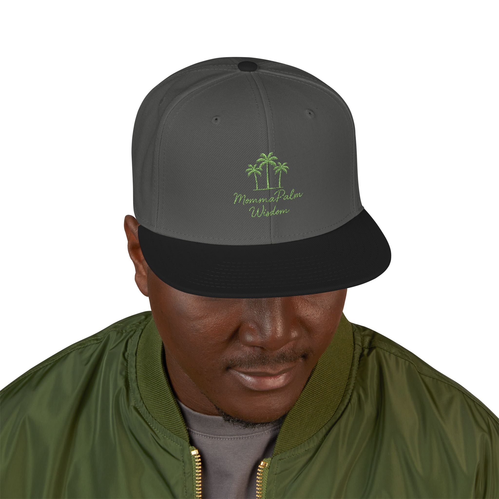 Embroidered Palm Tree Snapback Hat — Tropical Green Accent
