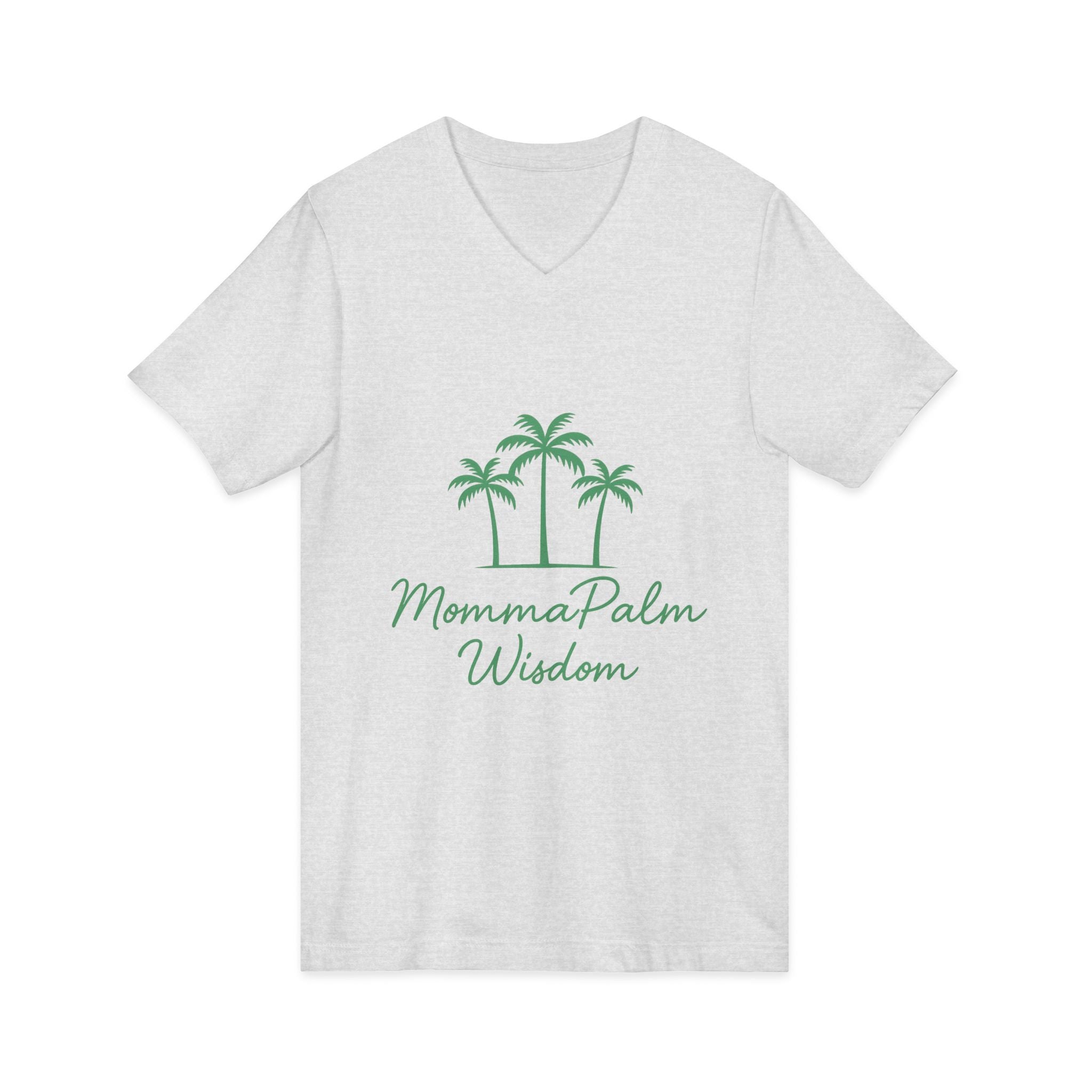 Palm Momma V‑Neck Tee — 'Momma Palm Wisdom' Tropical Cotton Shirt