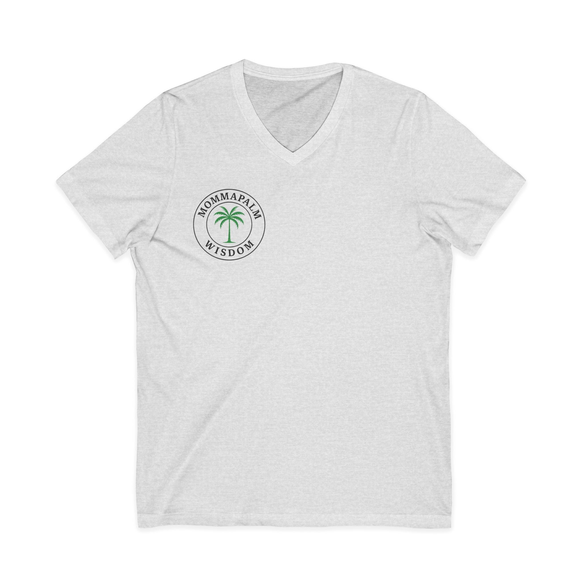 MommaPalm Wisdom V‑Neck Tee — Palm Logo Casual Women's Mom Shirt