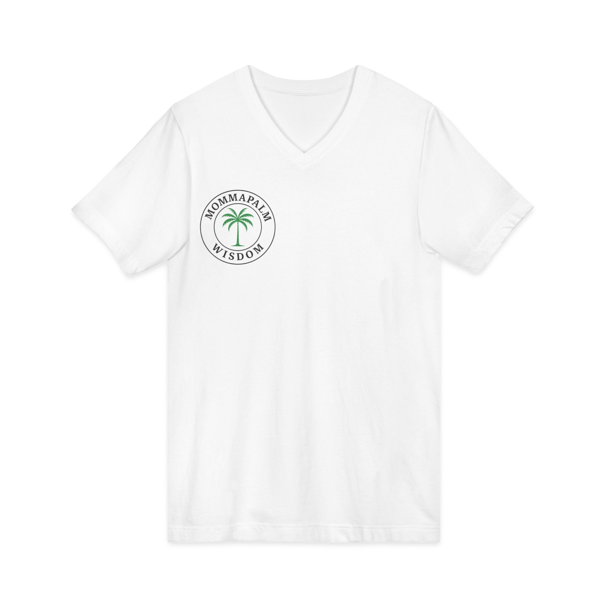 MommaPalm Wisdom V‑Neck Tee — Palm Logo Casual Women's Mom Shirt