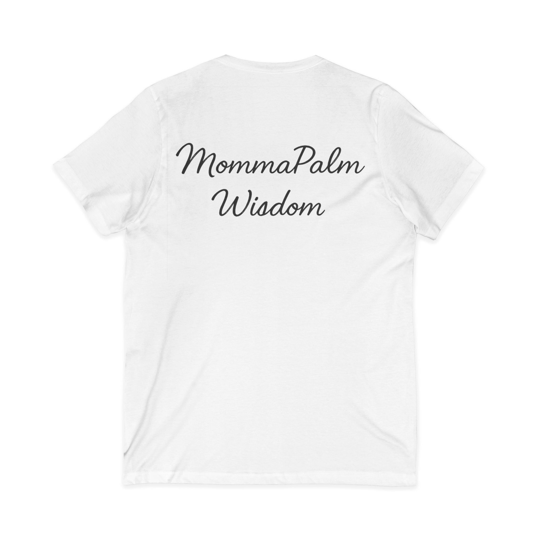 MommaPalm Wisdom V‑Neck Tee — Palm Logo Casual Women's Mom Shirt