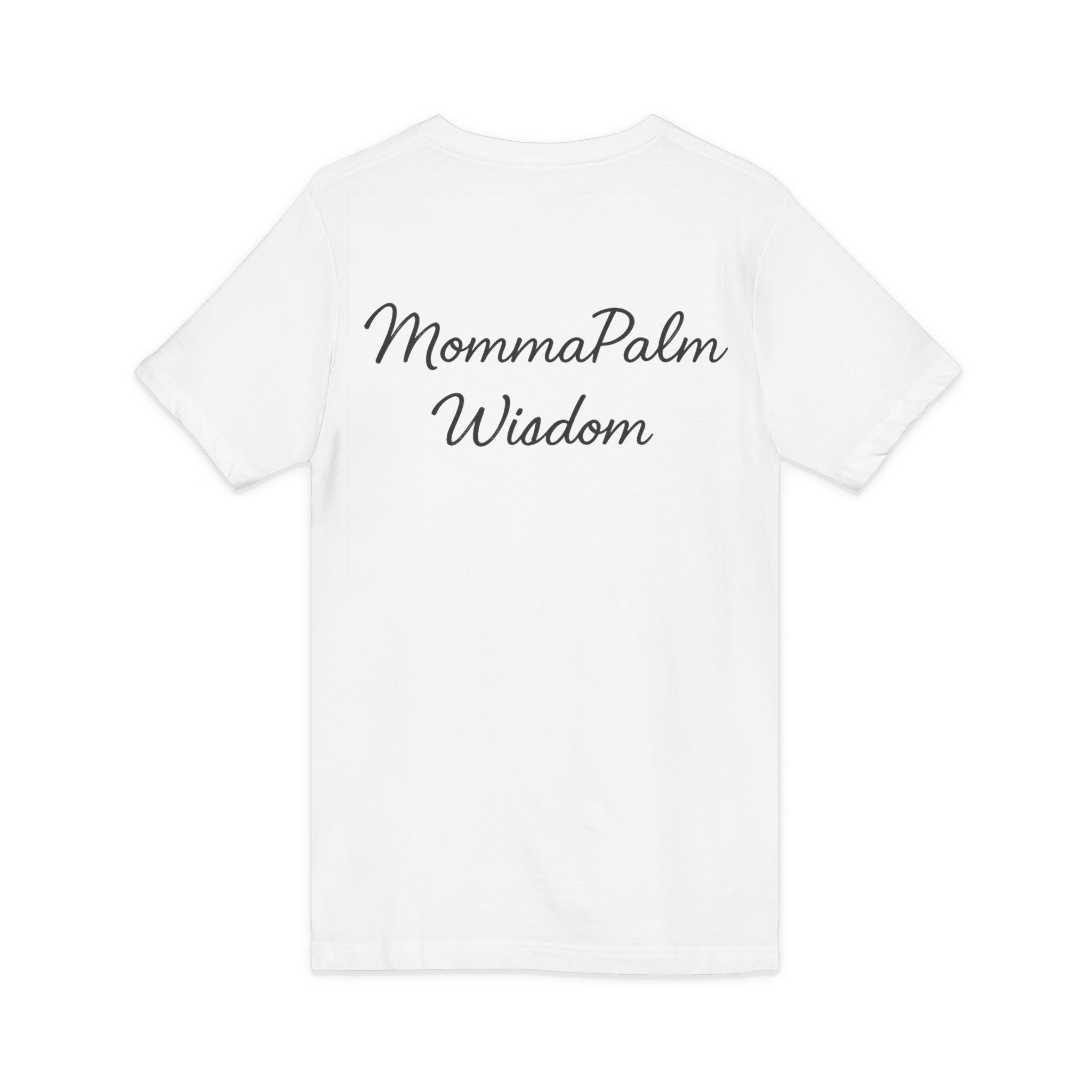 MommaPalm Wisdom V‑Neck Tee — Palm Logo Casual Women's Mom Shirt