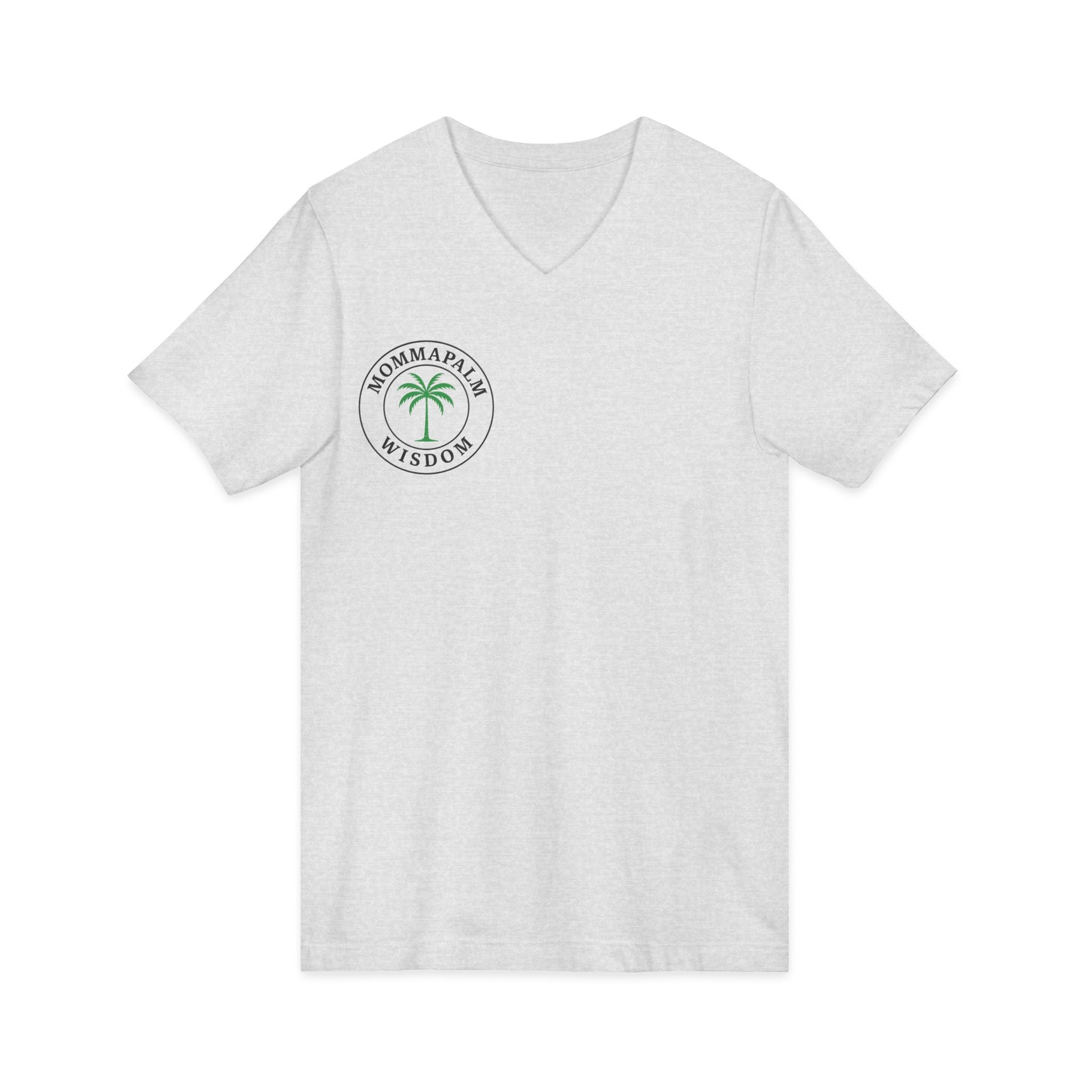 MommaPalm Wisdom V‑Neck Tee — Palm Logo Casual Women's Mom Shirt