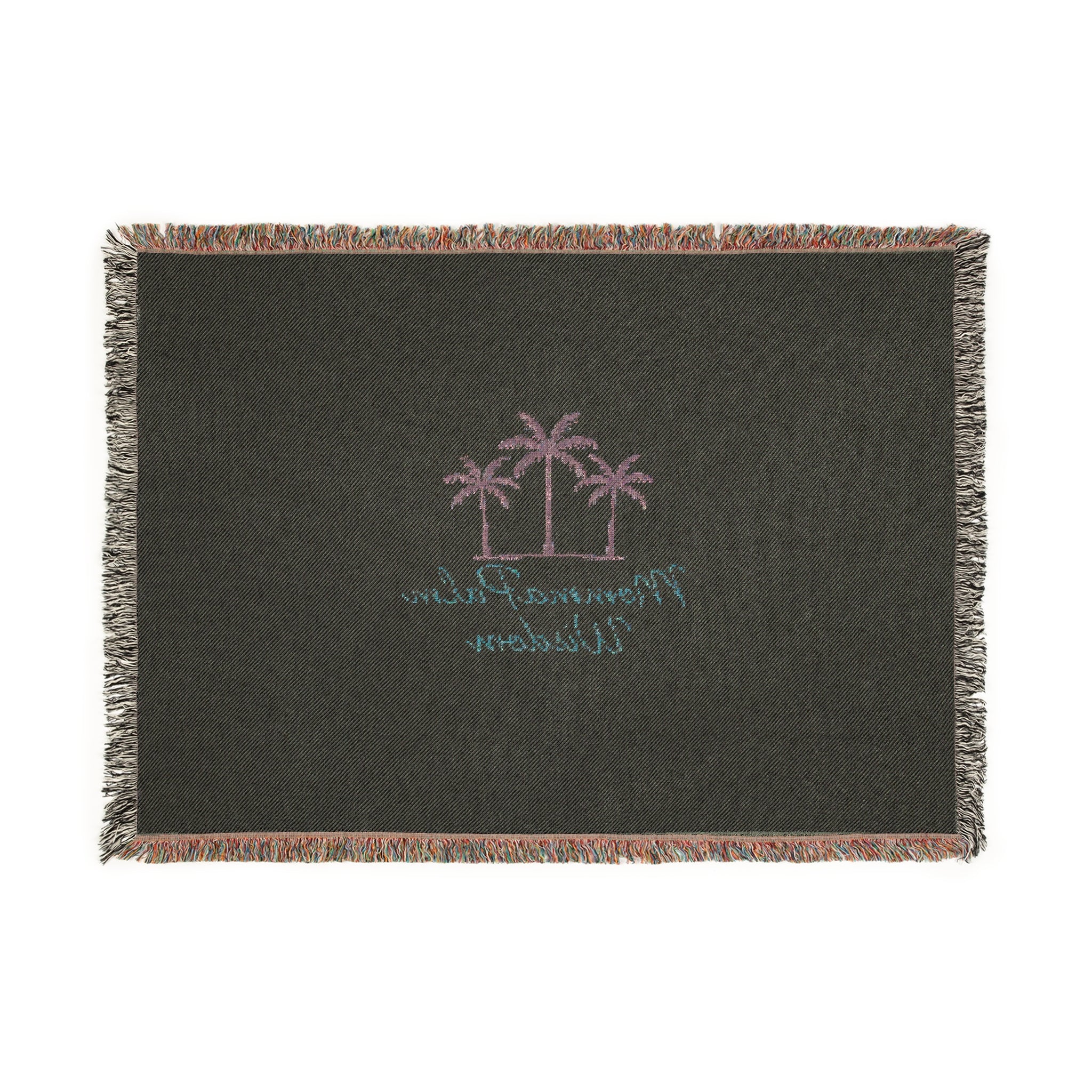 Palms Welcome Woven Blanket — Tropical Throw with 'Please come in, Welcome' Design
