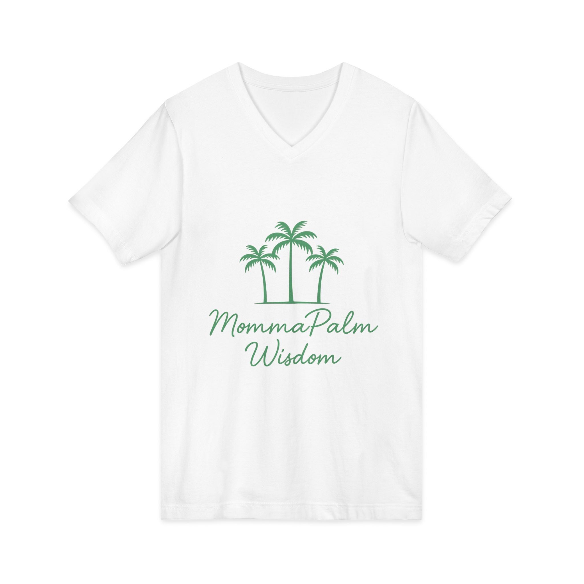 Palm Momma V‑Neck Tee — 'Momma Palm Wisdom' Tropical Cotton Shirt