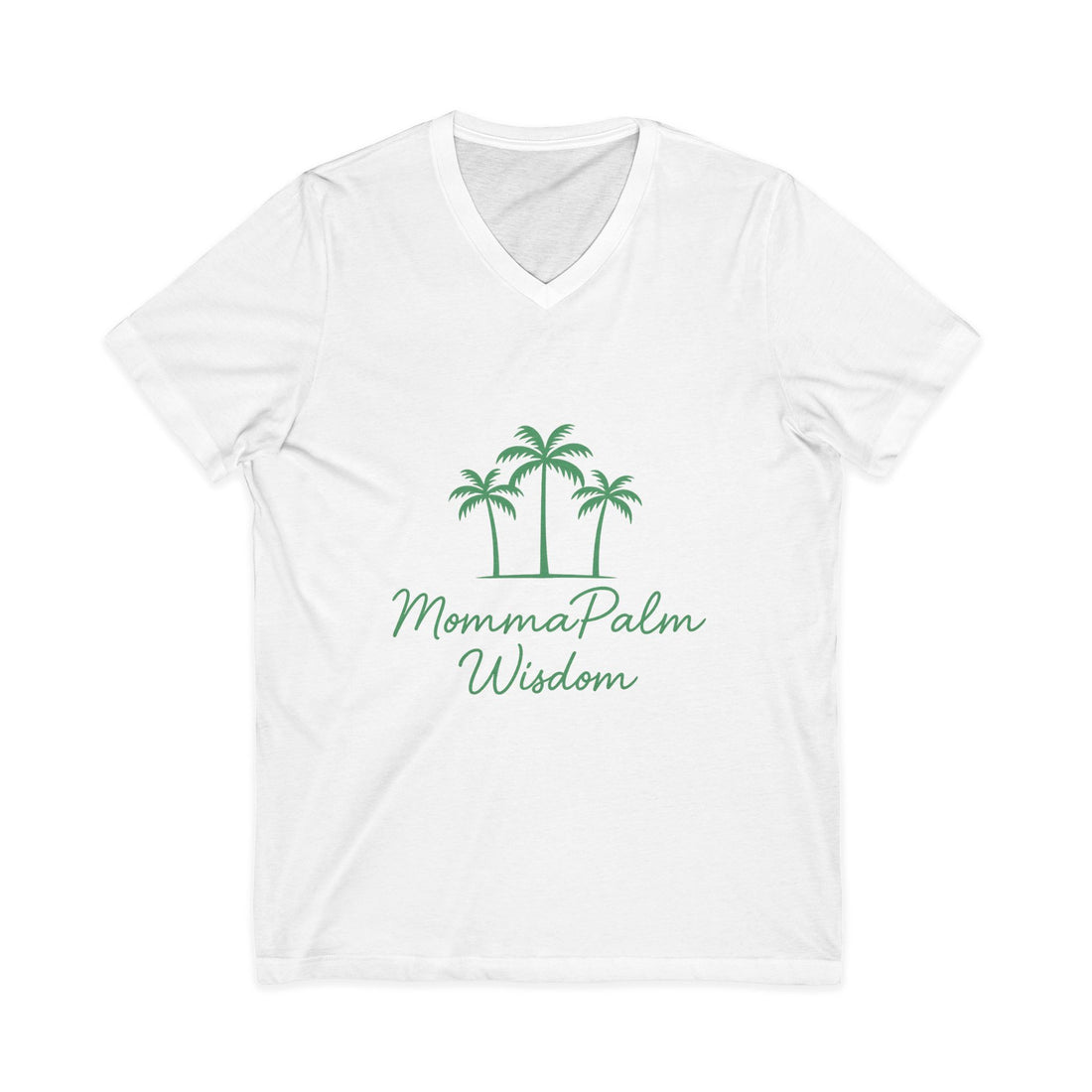 Palm Momma V‑Neck Tee — 'Momma Palm Wisdom' Tropical Cotton Shirt