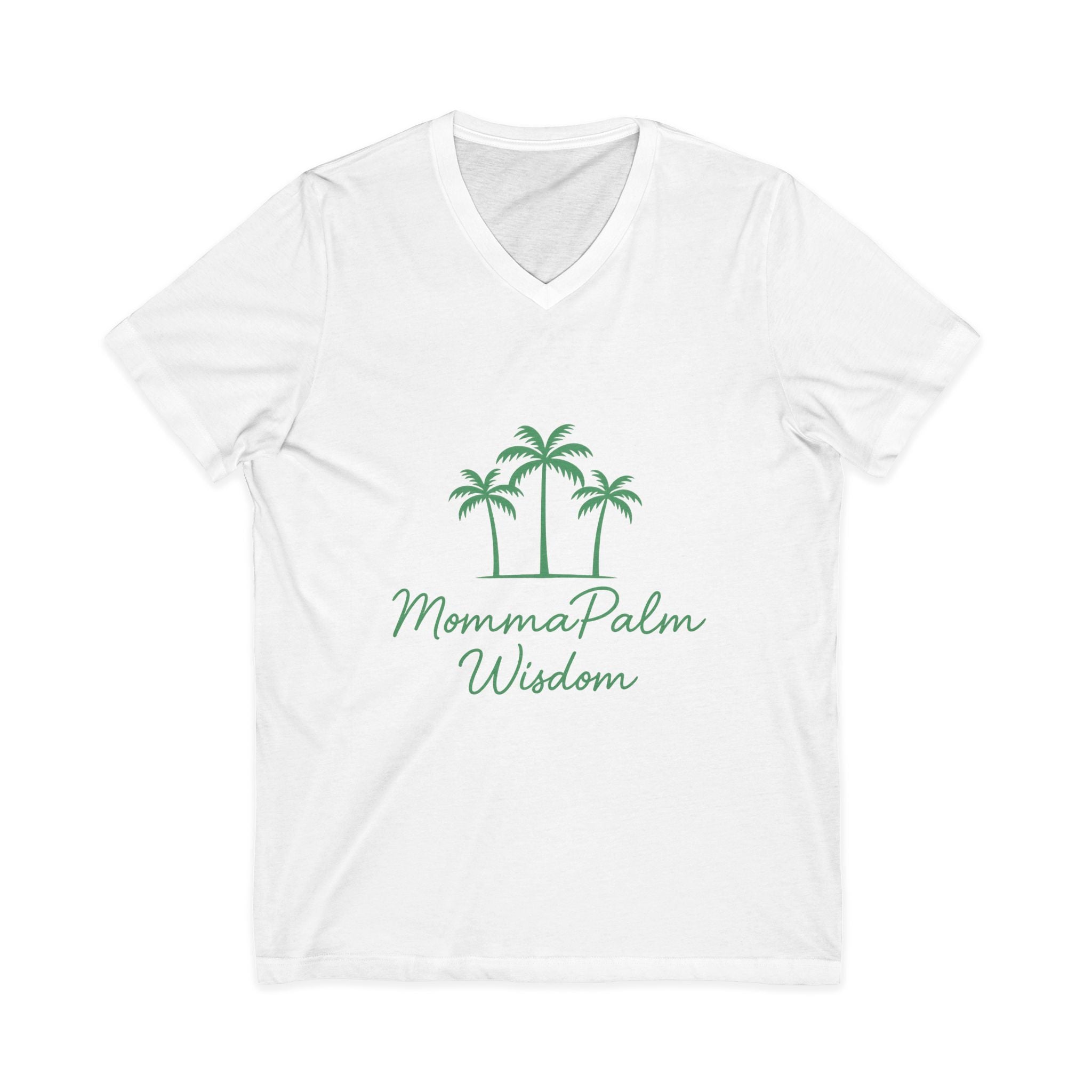 Palm Momma V‑Neck Tee — 'Momma Palm Wisdom' Tropical Cotton Shirt