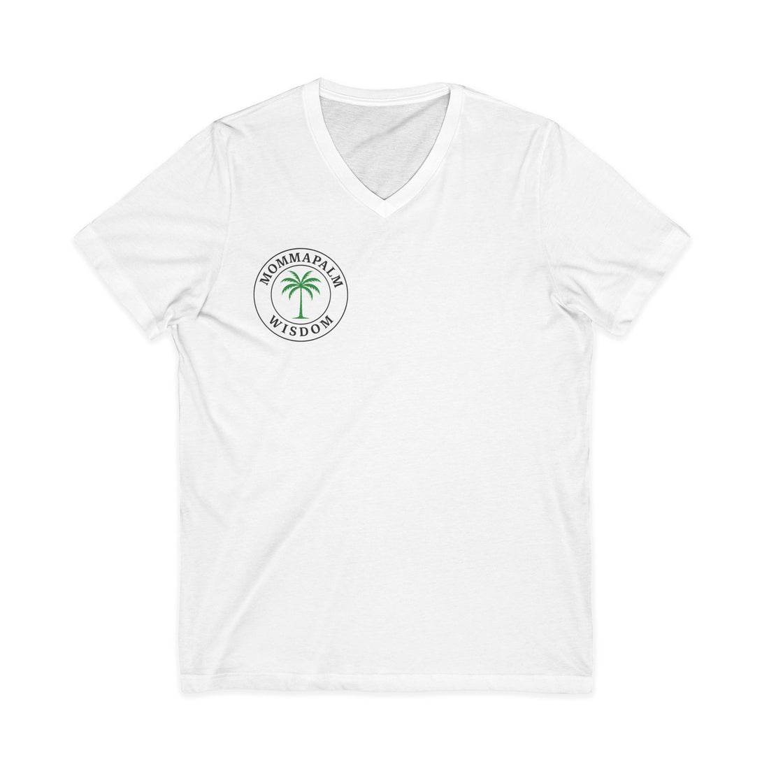 MommaPalm Wisdom V‑Neck Tee — Palm Logo Casual Women's Mom Shirt