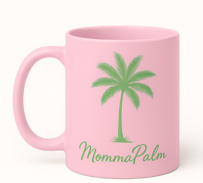 MommaPalm Palm Tree Ceramic Mug – Pink Tropical Coffee Cup
