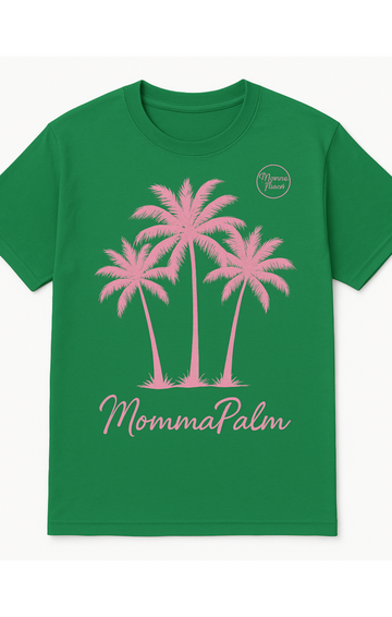 MommaPalm Tropical Palm Tree Front Graphic Tee – Navy & Green