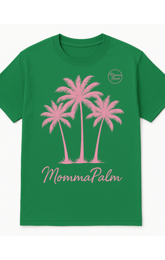 MommaPalm Tropical Palm Tree Front Graphic Tee – Navy & Green