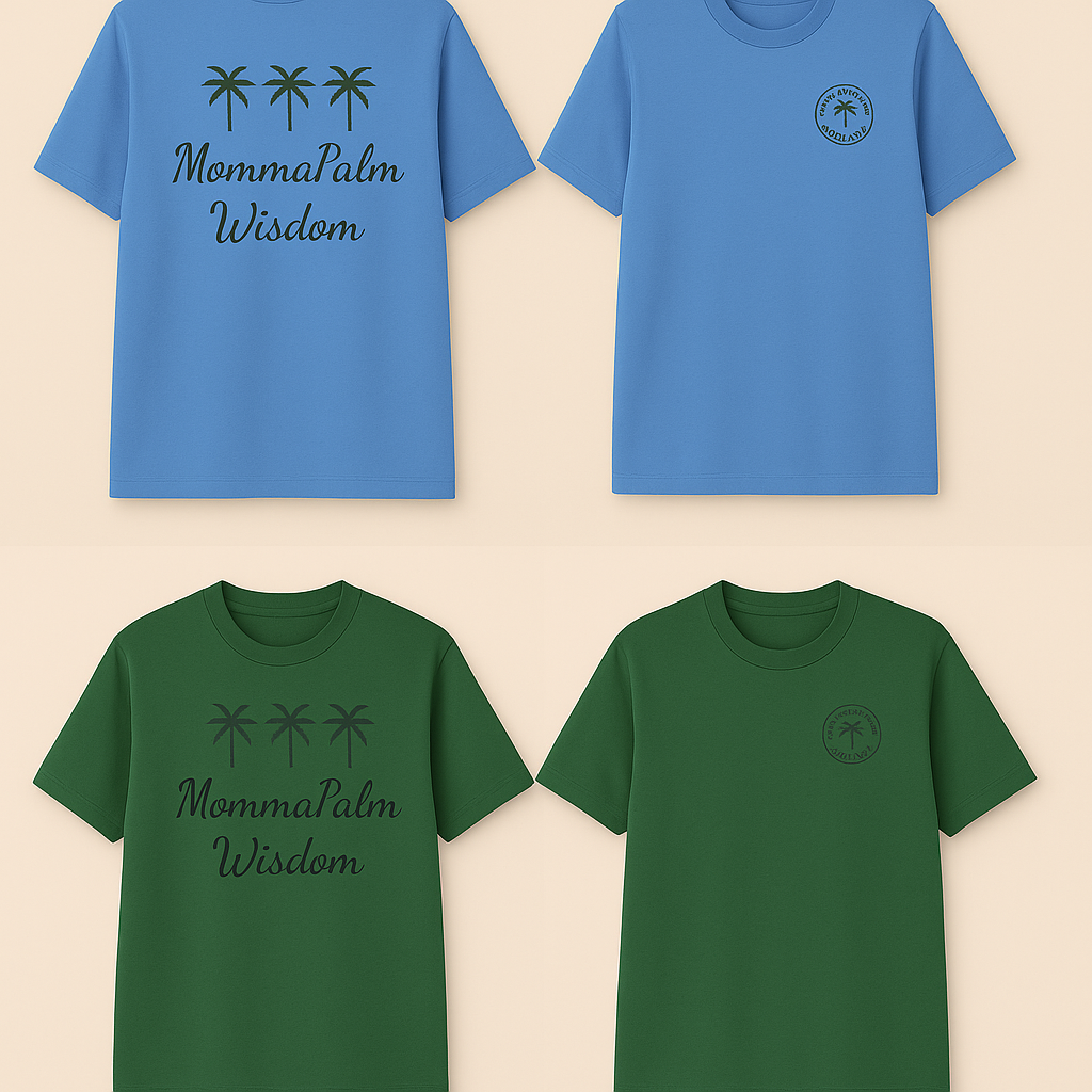 MommaPalm Palm Tree Graphic Tee – Blue & Green